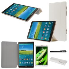 4-in-1 Ultra-thin Crazy Horse Pattern Auto Sleep/Wake-Up Smart PU Flip Case Cover Stand Set for Samsung Galaxy Tab S 8.4 T700 /T705C (White) - Intl