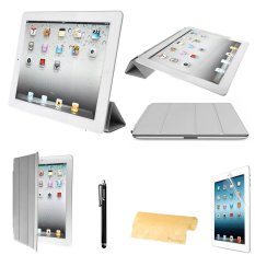 4-in-1 Ultra-thin Smart PU Cover & Stylus Pen & Screen Guard & Cloth Set for iPad 4 iPad 3 iPad 2 (Grey) - Intl