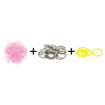 A1 Toys Paket Karet Refill Loom Bands Pastel Pink + Metalik Abu + Glow In The Dark Kuning Rainbow Loom