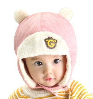 EOZY Baby Cartoon Bear Lei Feng Hat Pilot Aviator Warm Hat Plush Cap Baby Toddler Ear Protection Caps (Pink)