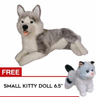 Toylogy Buy 1 Get 1 Mainan Koleksi Boneka Hewan Anjing Husky Doll - 21 And Small Kitty Cat Doll 6,5 Inch