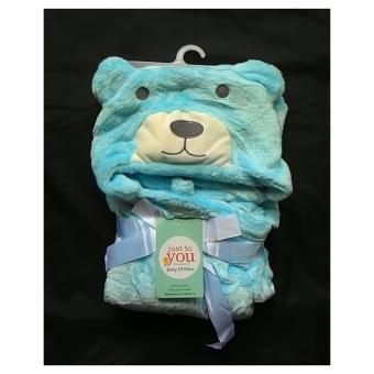 MomBaby Selimut Topi Double Fleece / Selimut Hoodie 3D / Hoodie Blanket Tudung / Selimut Topi Animal - Beruang Biru