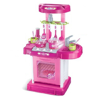 Toylogy Mainan Alat Masak Masakan Anak Merah Jambu Dengan Lampu dan Bunyi - Kitchen Set Pink Packing Koper With Sound and Light