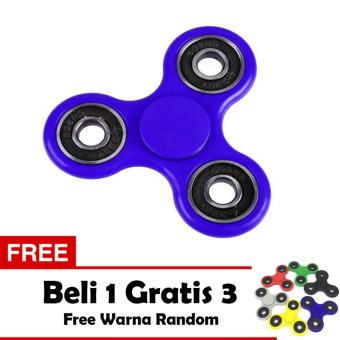 Fidget Spinner Hand Toys Mainan Tri-Spinner EDC Ceramic Ball Focus Games - Biru + Free 3 Fidget Spinner