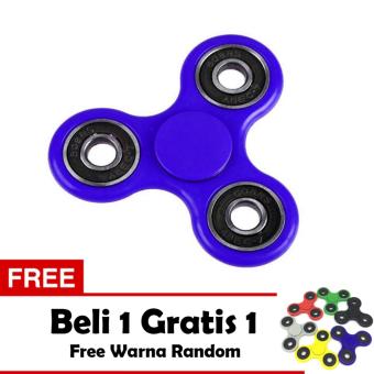 Fidget Spinner Hand Toys Mainan Tri-Spinner EDC Ceramic Ball Focus Games - Biru + Free 1 Fidget Spinner