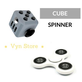 Fidget Spinner Tri Spinner Putih + Fidget Cube 6 Side Light Grey - Black