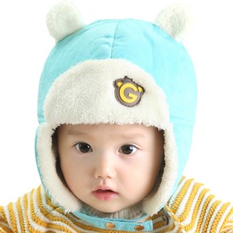 EOZY Baby Cartoon Bear Lei Feng Hat Pilot Aviator Warm Hat Plush Cap Baby Toddler Ear Protection Caps (Light Blue)