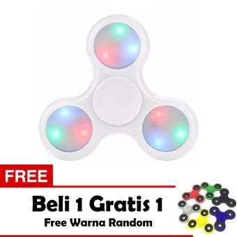 Fidget Spinner LED Hand Toys Tri Spinner Led Ball Focus Games - Putih + Free 1 Pcs Tri Fidget Spinner