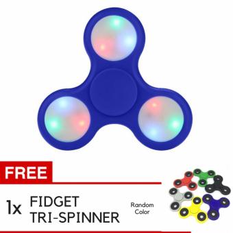 Fidget Spinner LED Light Hand Toys Mainan Jari Tri-Spinner EDC Ball Focus Game Lampu LED - Biru + Gratis Fidget Spinner