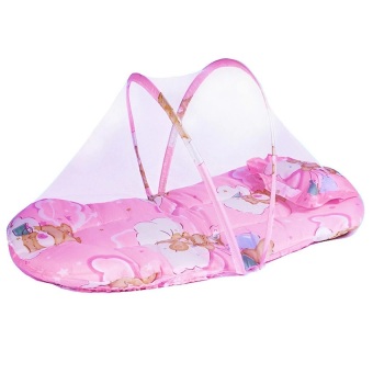 Damura Kasur ranjang bayi portable Baby Cradle Bed Mosquito Insect Net Infant Cushion Mattress with Pillow Pink