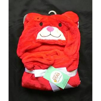 MomBaby Selimut Topi Double Fleece / Selimut Hoodie 3D / Hoodie Blanket Tudung / Selimut Topi Animal - Beruang 01 Merah