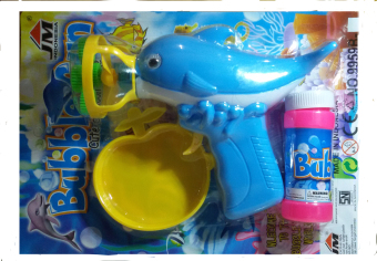 Emyli Dolphin Mainan Pistol air bubble gun Pembuat Gelembung Otomatis 4 mata - Biru