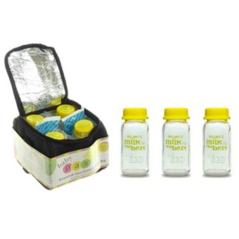 Baby Pax - Bundling Cooler Bag Set Hitam (Tas Penyimpan ASI + 4 Botol Kaca ASI + 3 Ice Gel) & 3 Botol Kaca ASI