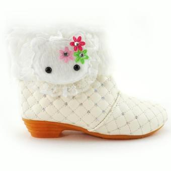 Sepatu Boot Anak Cewe Motif Chanel Payet (6bln - 5thn) Bgacnlag White