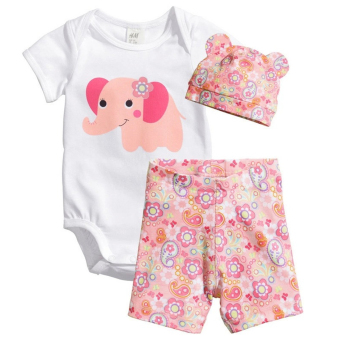 360DSC 3-Pieces Set Baby Infant Short Sleeve Romper Cotton Clothes Jumpsuit with Hat and Shorts - Elephant - Intl