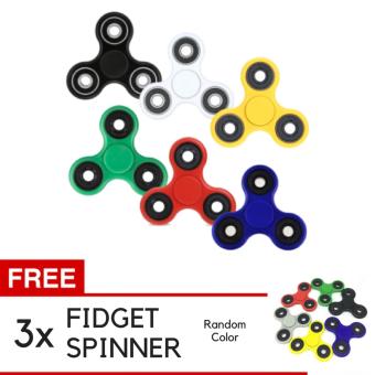 Fidget Spinner Hand Toys Tri-Spinner Ball Bearing EDC Focus Games Mainan Anti Stress Random Color + Gratis 3pcs Fidget Spinner