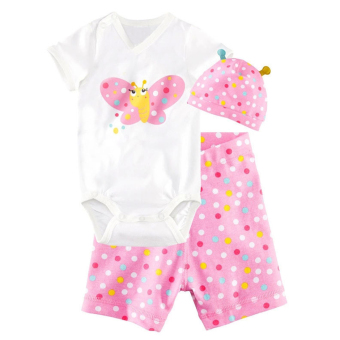 360DSC 3-Pieces Set Baby Infant Short Sleeve Romper Cotton Clothes Jumpsuit with Hat and Shorts - Pink Butterfly - Intl