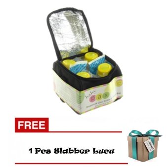 Baby Pax - Cooler Bag Set - Tas Penyimpan ASI + 4 Botol Kaca ASI + 3 Ice Gel Hitam Free Slaber Bayi