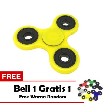 Fidget Spinner Hand Toys Mainan Tri-Spinner EDC Ceramic Ball Focus Games - Kuning + Free 1 Fidget Spinner