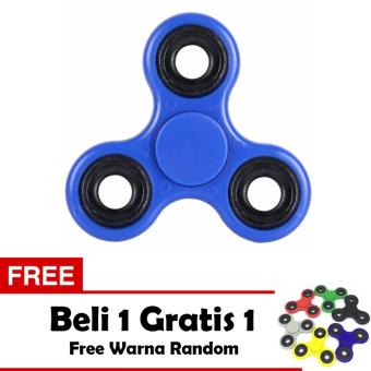 Fidget Spinner Premium Hand Toys Mainan Tri-Spinner EDC Ball Focus Games - Biru + Free 1 Fidget Spinner