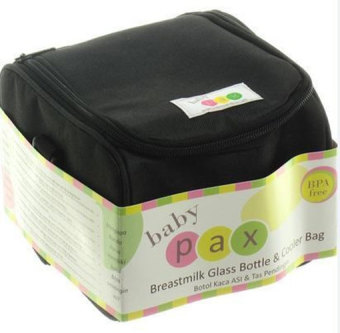 Baby Pax - Cooler Bag Set Black (Tas Penyimpan ASI + 4 Botol Kaca ASI + 3 Ice Gel)