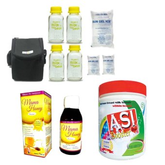 Baby Pax - Cooler Bag Set Tas Penyimpan ASI + 4 Botol Kaca ASI + 3 Ice Gel + ASI Booster Bundling Tea + Mama Honey - Hitam