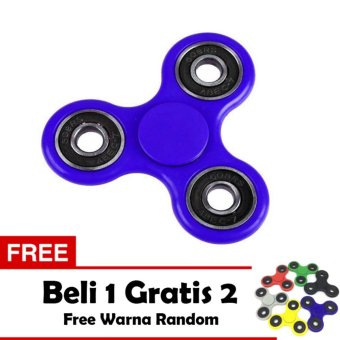 Fidget Spinner Hand Toys Mainan Tri-Spinner EDC Ceramic Ball Focus Games - Biru + Free 2 Fidget Spinner