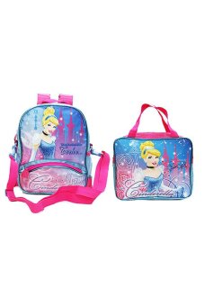 Disney Princess Cinderella Ready to Sparkle Original Small Backpack & Lunch Bag - Biru-Pink