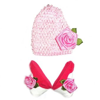 Baby Talk - Baby Set Flower Hat + Socks - Rose Pink