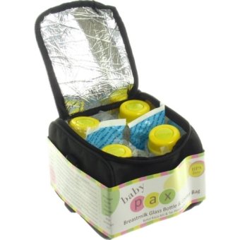 Baby Pax - Cooler Bag Set (Tas Penyimpan ASI + 4 Botol Kaca ASI + 3 Ice Gel) - Hitam