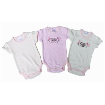 Freeshop Style Round Collar Boy Baby Jumpers Rompers 3 Pcs With Cartoon Daddy Pink Import Thailand