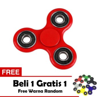 Fidget Spinner Hand Toys Mainan Tri-Spinner EDC Ball Focus Games Stress and Anxiety Relief Toy - Merah + Free 1 Fidget Spinner