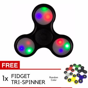 Fidget Spinner LED Light Hand Toys Mainan Jari Tri-Spinner EDC Ball Focus Game Lampu LED - Hitam + Gratis Fidget Spinner