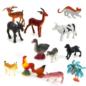 Black Shop International Plastic Pvc Farm Animal Tree Model SetKids Toy 15Pcs Multi-Color - intl