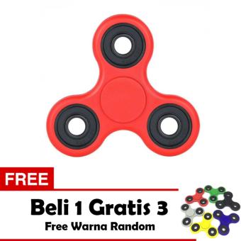 Fidget Spinner Ceramic Toys Tri Spinner Ball Bearing EDC Sensory - Merah + Free 3 Fidget Spinner