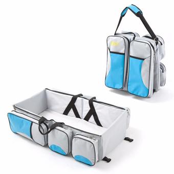 Hanyu Portable Baby Cribs Newborn Travel Sleep Safety Bag Infant Travel Bed Cot Bags Portable Folding Baby Bed Mummy Bags-Light gray blue - intl