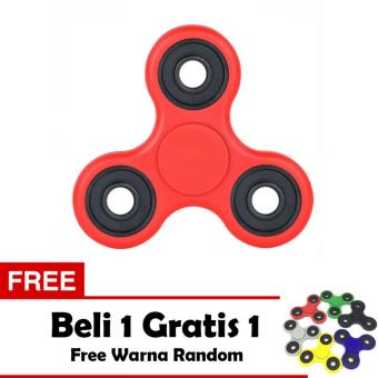 Fidget Spinner Ceramic Toys Tri Spinner Ball Bearing EDC Sensory - Merah + Free 1 Fidget Spinner