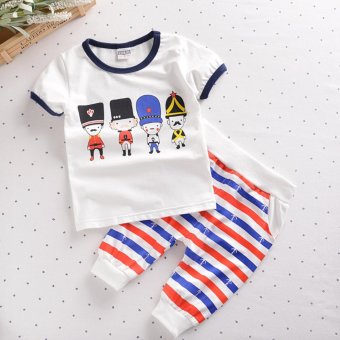 Bear Fashion Baby Boys Cool Soldiers Print Clothing Kids Summer Clothes 2pcs Set - intl