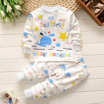 Baby lily Bear Fashion Baby Boys Sea Star Whale Animal Clothing Kids 2Pcs Long Sleeve Top + Pant Clothing Set - intl
