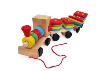 MOMO Toys Three Small Trains Wooden Toys Ages 3+ - Mainan Kayu Edukasi kereta