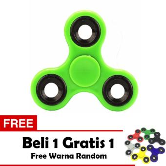 Fidget Spinner Ceramic Toys Tri Spinner Ball Bearing EDC Sensory - Hijau + Free 1 Fidget Spinner