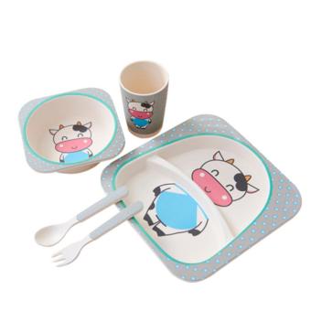 Feng Sheng Bamboo Fiber Children 's Tableware Suit Cartoon Printing Pattern Baby Tableware- Cows - intl