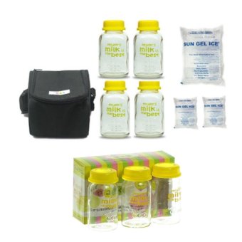 Baby Pax - Bundling Cooler Bag Set Hitam (Tas Penyimpan ASI + 4 Botol Kaca ASI + 3 Ice Gel) + 3 Botol Kaca ASI
