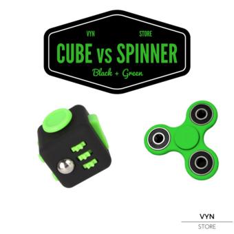 Fidget Spinner Tri Spinner Green + Fidget Cube 6 Side Black - Green