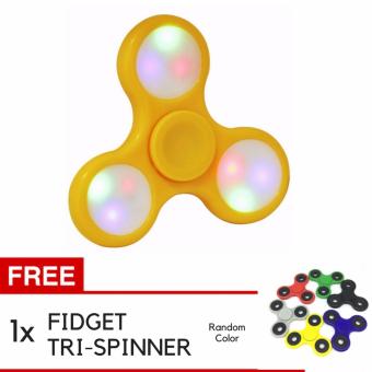 Fidget Spinner LED Light Hand Toys Mainan Jari Tri-Spinner EDC Ball Focus Game Lampu LED - Kuning + Gratis Fidget Spinner