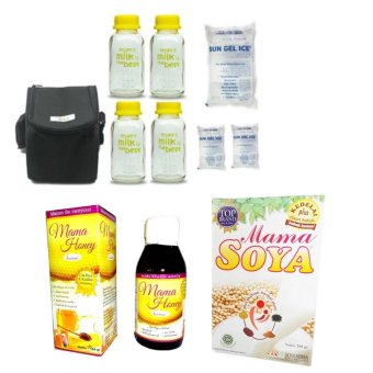 Baby Pax - Cooler Bag Set - Tas Penyimpan ASI + 4 Botol Kaca ASI + 3 Ice Gel + Mama Soya + Mama Honey - Hitam