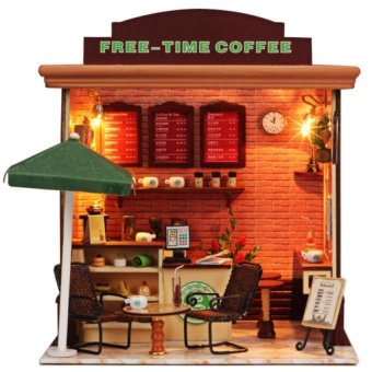 DIY Miniature Free Time Coffee Shop with lights - intl