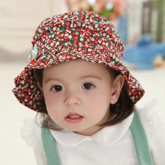 EOZY Korean Fashion Baby Kids Floral Printed Sun Hat Summer Bucket Hat (Red) - intl