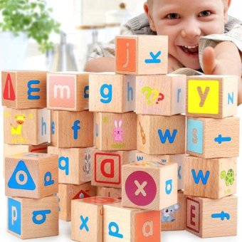 Lemon Kid Wooden Toy Abc Building Blocks 26 English Alphabet Stackingblocks - intl