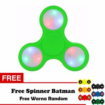 Fidget Spinner LED Hand Toys Tri Spinner Led Ball Focus Games - Hijau + Free 1 Pcs Fidget Spinner Batman